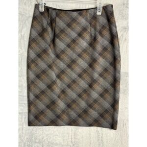 AMANDA + CHELSEA Plaid Pencil Skirt Brown Grey Women's Size 8 Knee Length Career